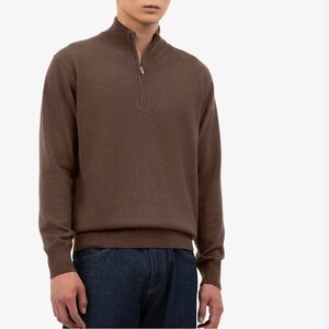 MELCHIOR 100% MERINO WOOL  BROWN 1/4 ZIP KNIT SWEATER Men's Sz Large